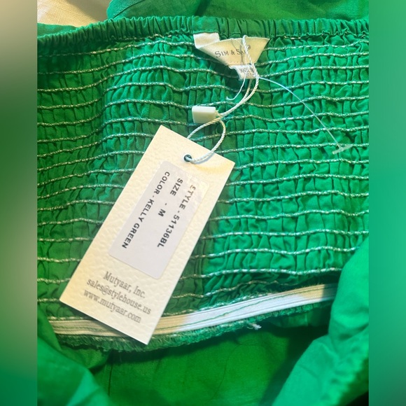 NWT sz M Sim & Sam emerald green ruched puff bubble sleeve top blouse - Picture 8 of 9